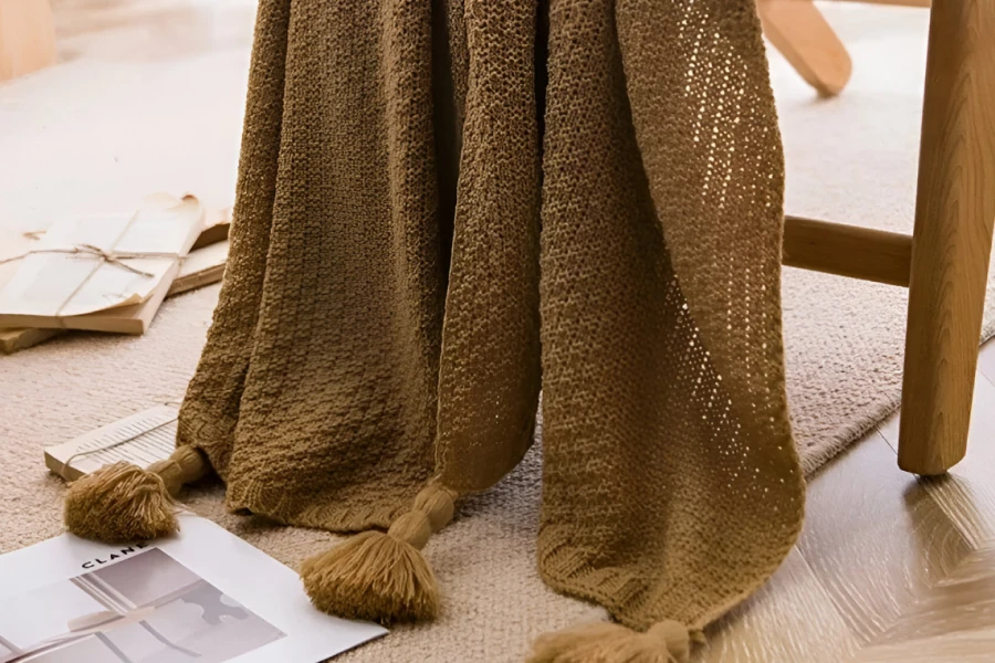 Handmade Boho Knit Throw Blanket